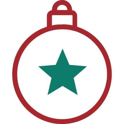 A red and green star in the middle of a christmas ornament.