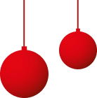 Two red balls hanging from a black background.