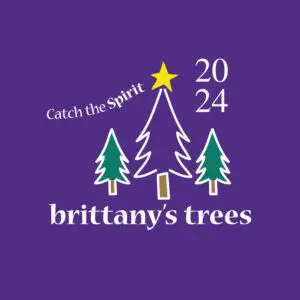 A purple t-shirt with three trees and a star.